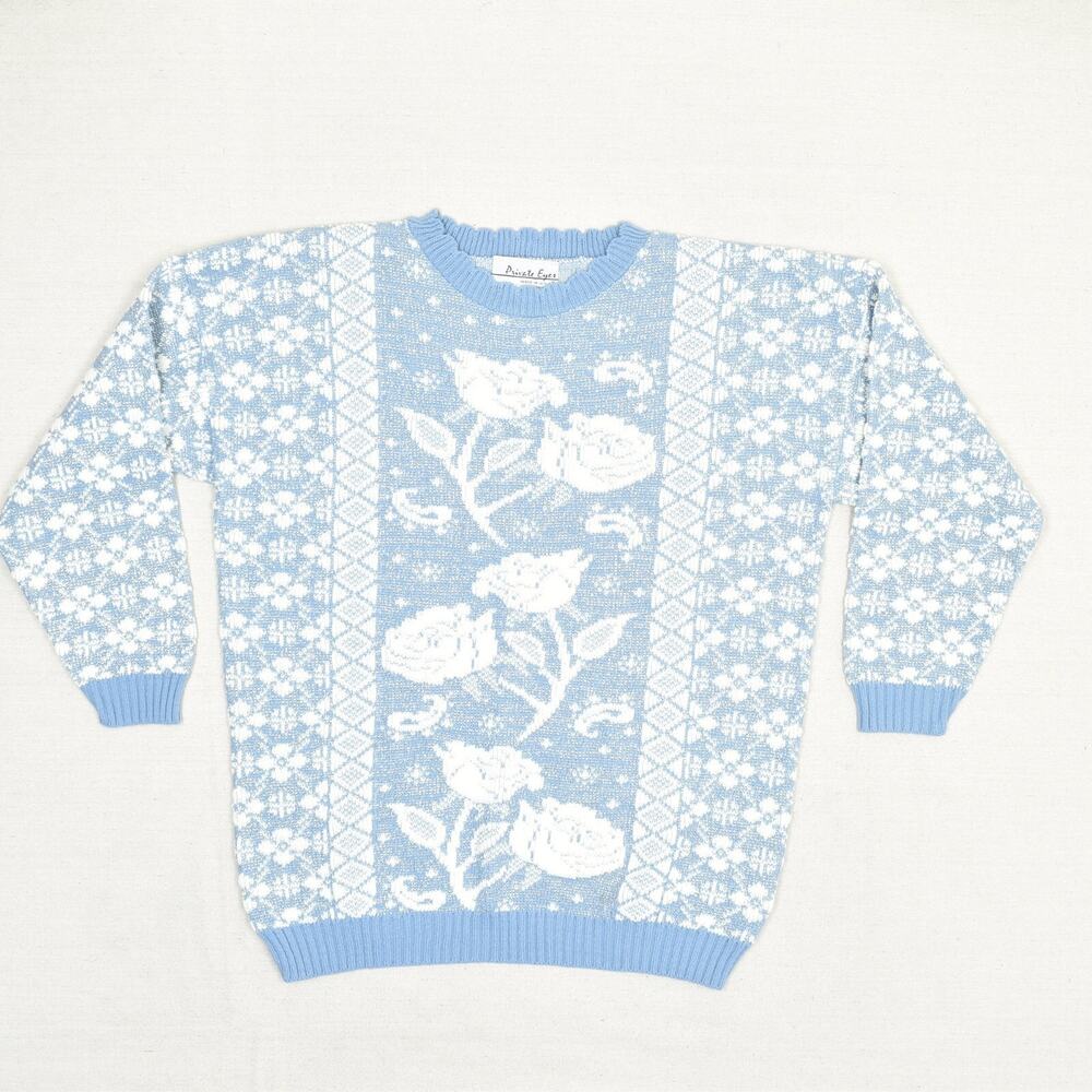 VTG Private Eyes Women's Pullover Sweater Floral Acrylic Multicolor Size L USA
